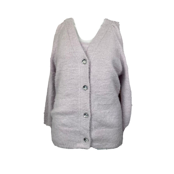 NWT Ally Mae Sweater Set Womens M Lavender Fuzzy Knit 2PC Tank‎ & Cardigan - Picture 2 of 15